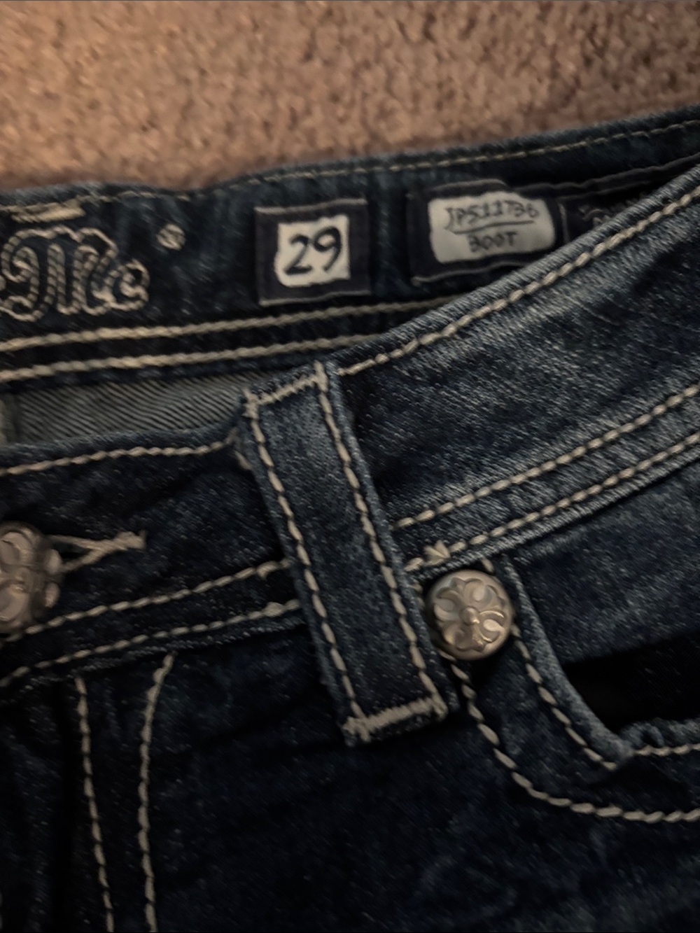 Miss Me Dark Denim Bootcut Jeans with Decorative Silver Buttons - Picture 7 of 11